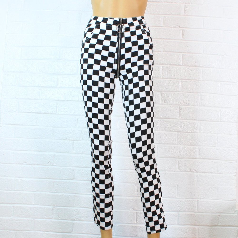 Front to Back Zipper Checker Pants Skinny